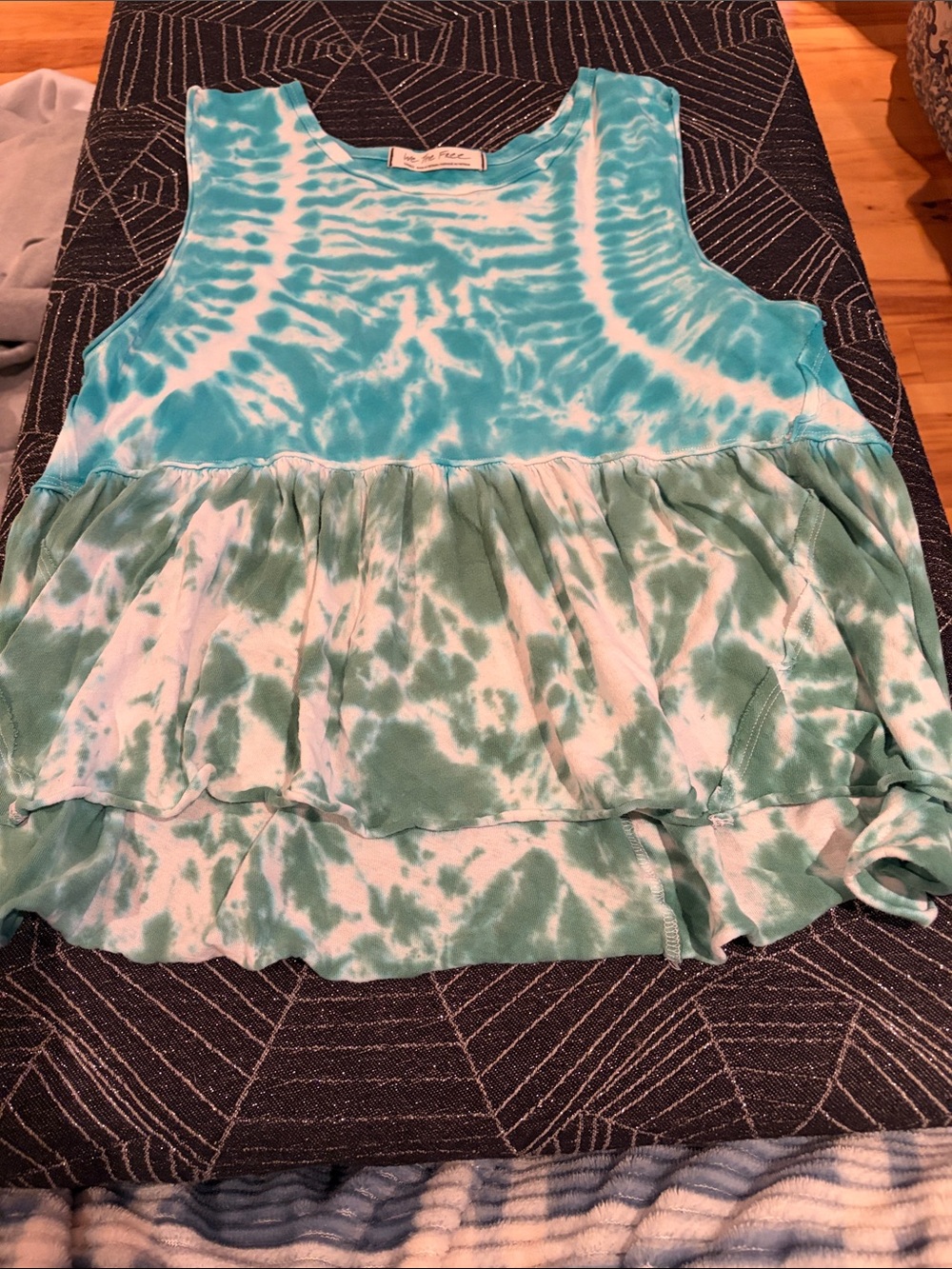 We The Free Blue and Green Tie-Dye Ruffled Tank Top